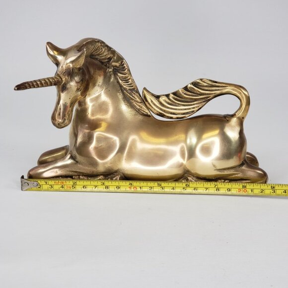 Vintage Large Solid Brass UNICORN Sculpture Laying Down Mythical Regency - Picture 9 of 12